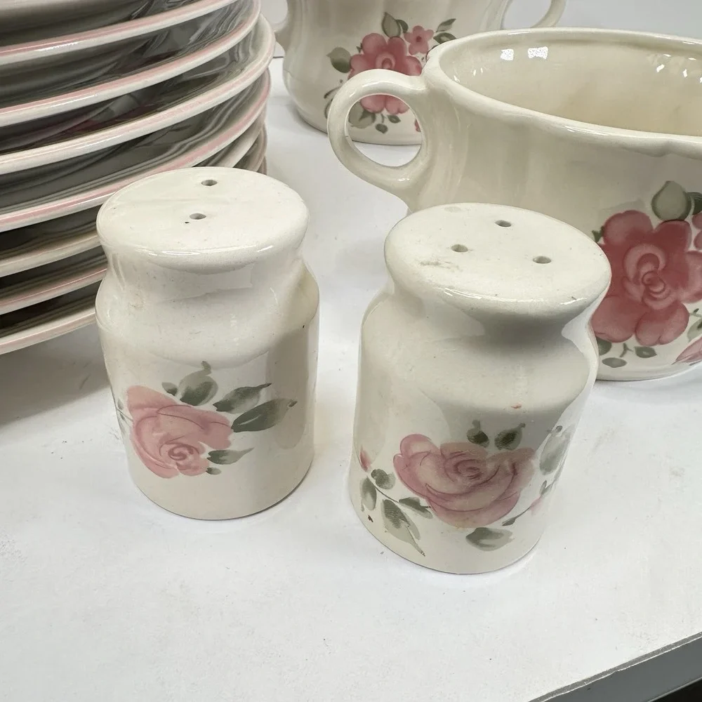Vintage Gibson Housewares China Pink Roseland 35 Piece Cottage Core Plates Bowls